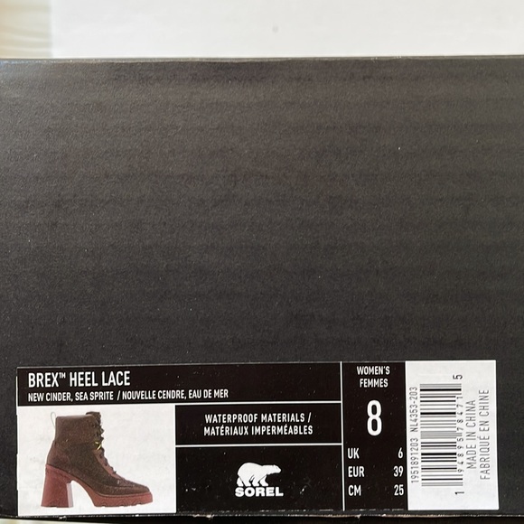 SOREL  Brex Heel Lace Waterproof Boot in New Cinder Sea Sprite - Picture 3 of 8
